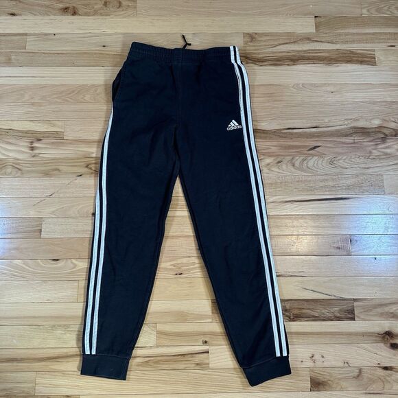Adidas Youth Sweatpants Sz L (14/16) Black Three White Stripes Drawstring Pocket - Picture 1 of 3